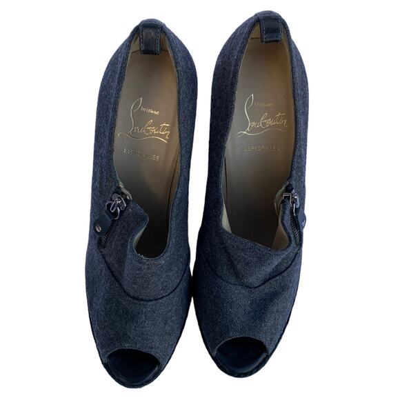 Christian Louboutin Deroba Gray Felt Peep Toe Wedge Booties, EU 38 (US 8) Heels - Picture 8 of 12